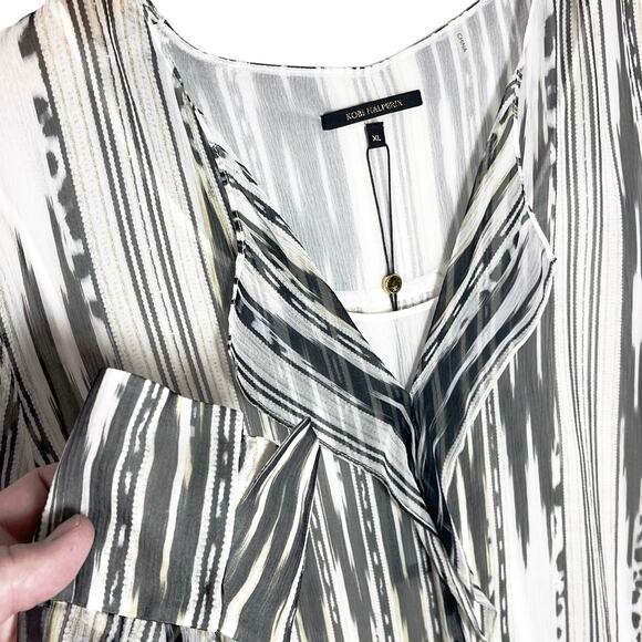 NWT KOBI HALPERIN Women’s Silk Split Neck Ruffle Front Long Sleeve Top - Picture 2 of 4